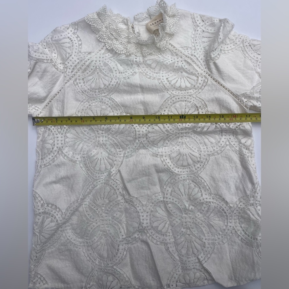 Sézane Bianca Ecru Eyelet Lace Blouse Organic Cotton Size 2 - Picture 11 of 14